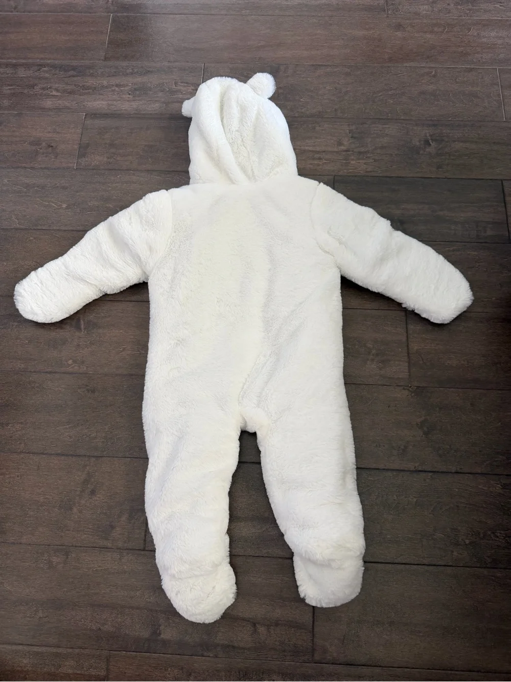 next White Plush Hooded Baby One-Piece Footed Suit
